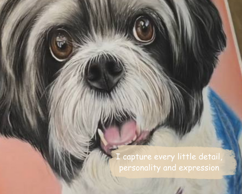 Hand-Drawn Framed Pastel Pet Portrait 9.5” x 7” with Museum Glass