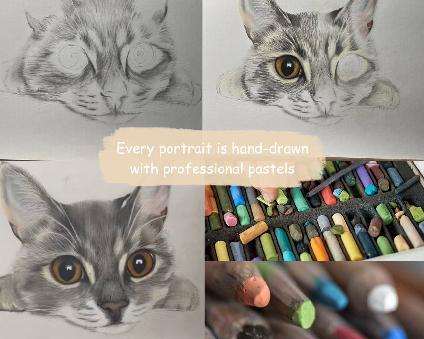 Custom hand-drawn pastel pet portrait 15.5” x 12” created from your photo